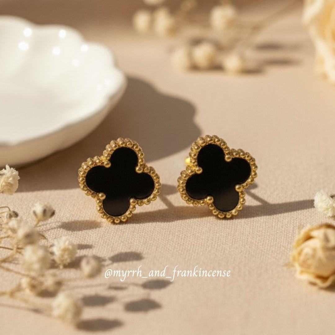 Celeste Clover Studs | Black | 18K Gold Plated