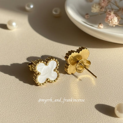 Celeste Clover Studs | White | 18K Gold Plated