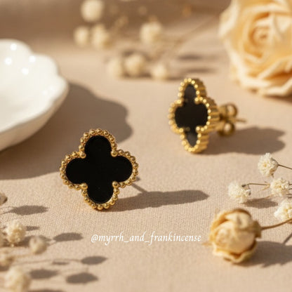 Celeste Clover Studs | Black | 18K Gold Plated