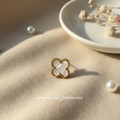 Celeste Clover Studs | White | 18K Gold Plated