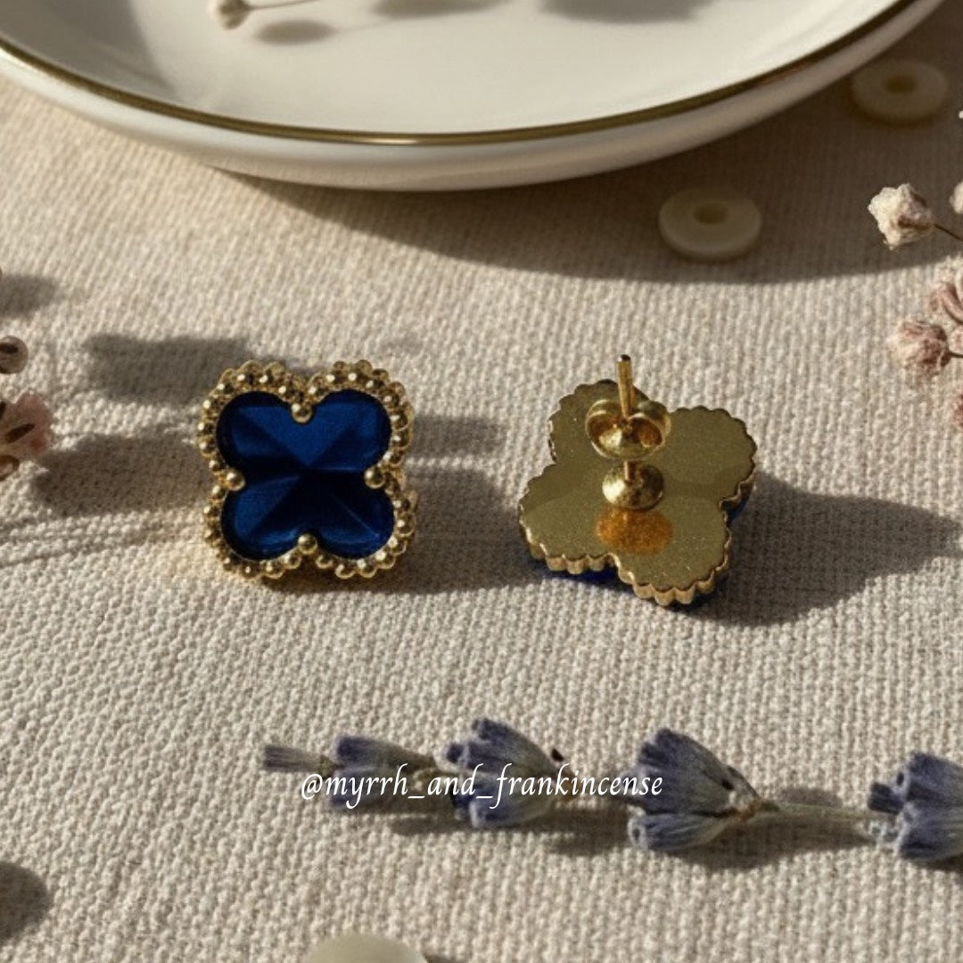 Celeste Clover Studs | Navy Blue | 18K Gold Plated