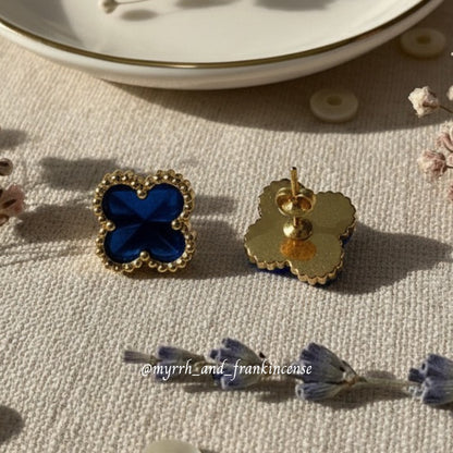 Celeste Clover Studs | Navy Blue | 18K Gold Plated
