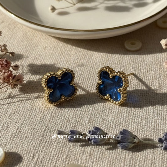 Celeste Clover Studs | Navy Blue | 18K Gold Plated